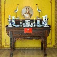 [Set Cao Cấp] Bộ Đồ Thờ Bác Hồ Men Lam Vẽ Vàng (16 món)