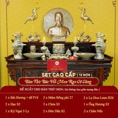 [Set Cao Cấp] Bộ Đồ Thờ Bác Hồ Men Rạn Vẽ Vàng (15 món)
