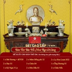 [Set Cao Cấp] Bộ Đồ Thờ Bác Hồ Men Rạn Vẽ Vàng (15 món)
