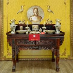 [Set Cao Cấp] Bộ Đồ Thờ Bác Hồ Men Rạn Vẽ Vàng (15 món)