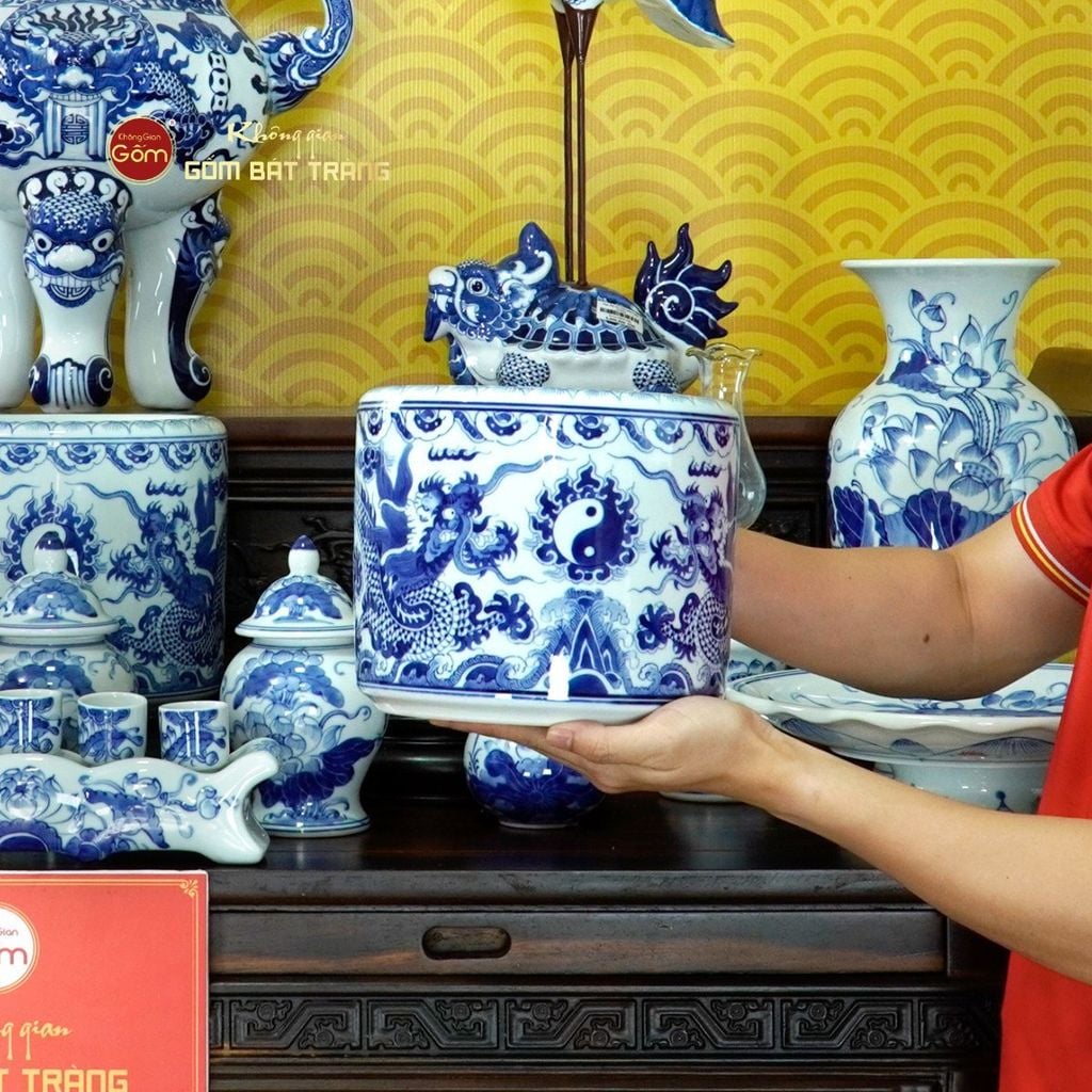 [Set Cao Cấp] Bộ Đồ Thờ Gia Tiên Men Lam (17 món)