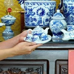 [Set Cao Cấp] Bộ Đồ Thờ Gia Tiên Men Lam (17 món)