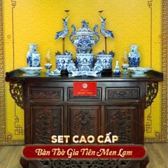 [Set Cao Cấp] Bộ Đồ Thờ Gia Tiên Men Lam (17 món)