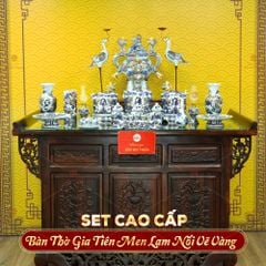 [Set Cao Cấp] Bộ Đồ Thờ Gia Tiên Men Lam Nổi Vẽ Vàng (17 món)
