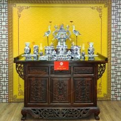 [Set Cao Cấp] Bộ Đồ Thờ Gia Tiên Men Lam Nổi Vẽ Vàng (17 món)