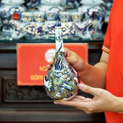 [Set Cao Cấp] Bộ Đồ Thờ Gia Tiên Men Lam Nổi Vẽ Vàng (17 món)