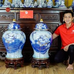 [Set Hào Gia] Bộ Đồ Thờ Gia Tiên Men Lam Vẽ Vàng (31 món)