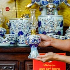 [Set Cao Cấp] Bộ Đồ Thờ Gia Tiên Men Lam Vẽ Vàng (17 món)