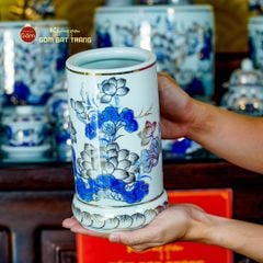 [Set Hào Gia] Bộ Đồ Thờ Gia Tiên Men Lam Vẽ Vàng (31 món)