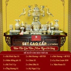 [Set Cao Cấp] Bộ Đồ Thờ Gia Tiên Men Rạn Vẽ Vàng (17 món)