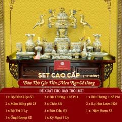 [Set Cao Cấp] Bộ Đồ Thờ Gia Tiên Men Rạn Vẽ Vàng (17 món)
