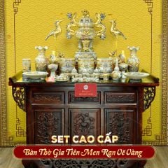 [Set Cao Cấp] Bộ Đồ Thờ Gia Tiên Men Rạn Vẽ Vàng (17 món)