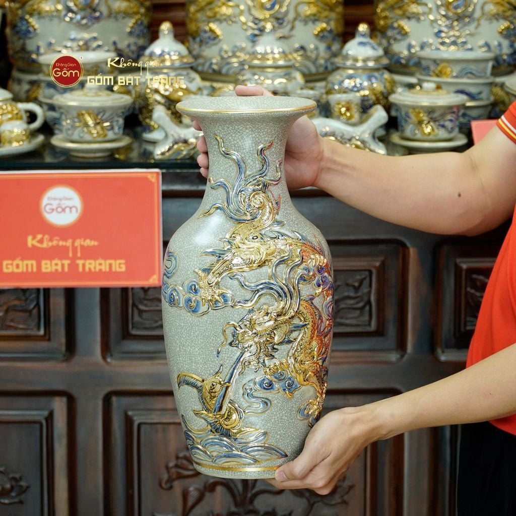 [Set Hào Gia] Bộ Đồ Thờ Gia Tiên Men Rạn Vẽ Vàng (30 món)