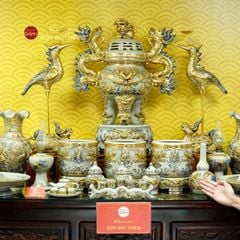 [Set Cao Cấp] Bộ Đồ Thờ Gia Tiên Men Rạn Vẽ Vàng (17 món)