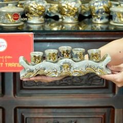 [Set Hào Gia] Bộ Đồ Thờ Gia Tiên Men Rạn Vẽ Vàng (30 món)