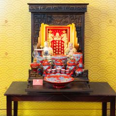 [Set Cao Cấp] Bộ Đồ Thờ Thần Tài Thổ Địa Men Đỏ (11 món)