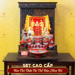 [Set Cao Cấp] Bộ Đồ Thờ Thần Tài Thổ Địa Men Đỏ (11 món)