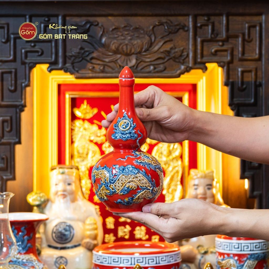 [Set Cao Cấp] Bộ Đồ Thờ Thần Tài Thổ Địa Men Đỏ (11 món)