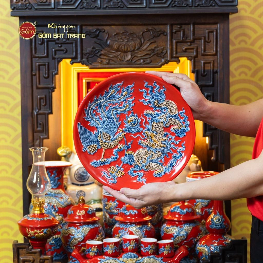 [Set Cao Cấp] Bộ Đồ Thờ Thần Tài Thổ Địa Men Đỏ (11 món)