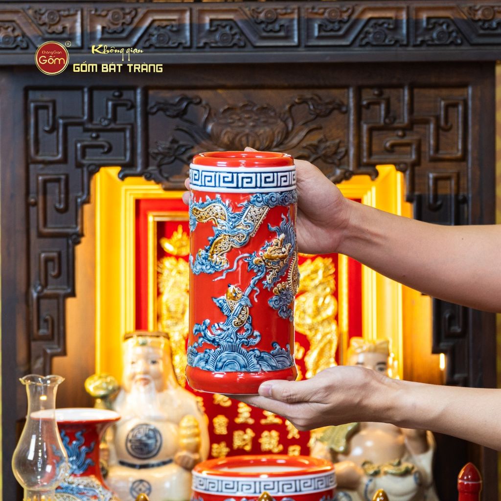 [Set Cao Cấp] Bộ Đồ Thờ Thần Tài Thổ Địa Men Đỏ (11 món)