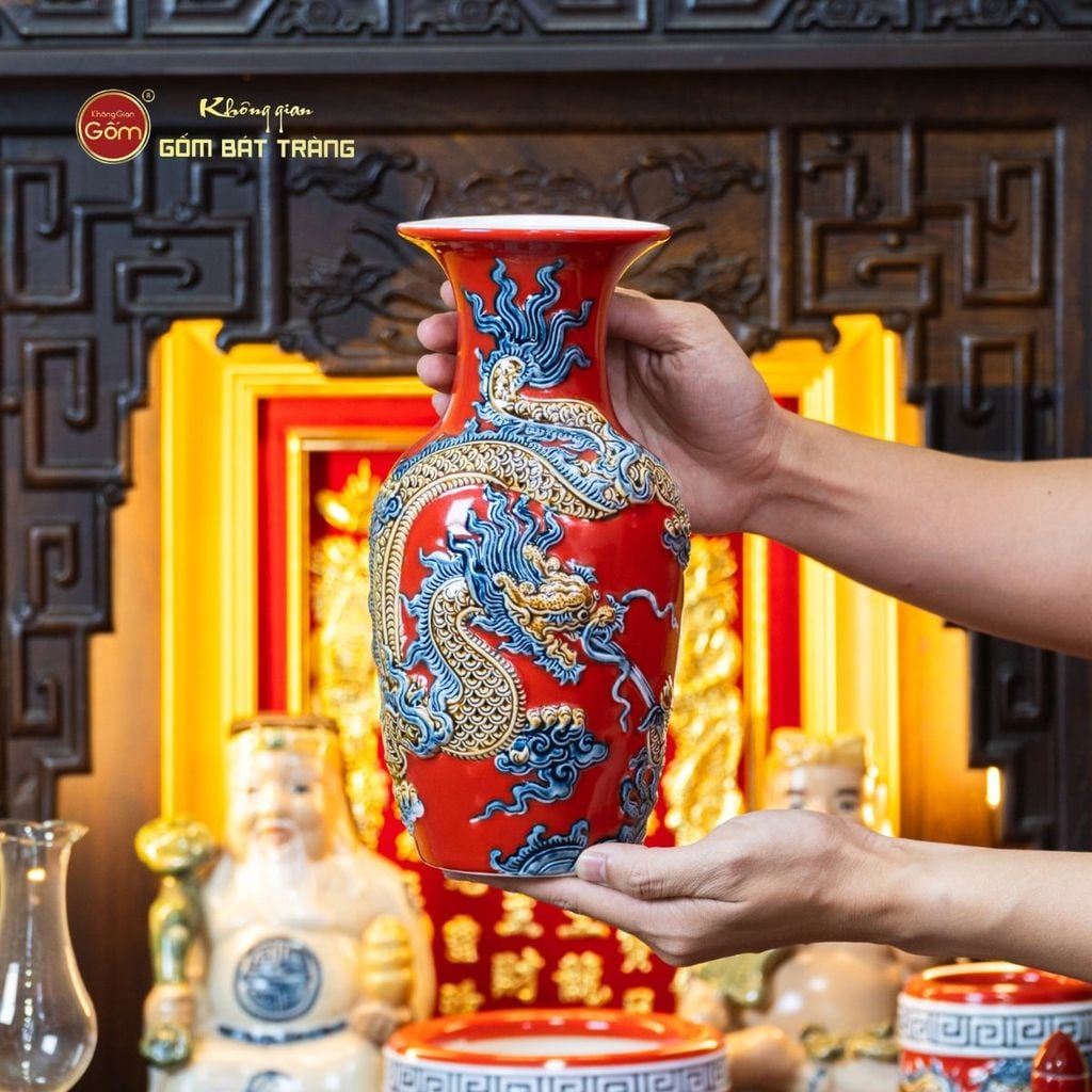 [Set Cao Cấp] Bộ Đồ Thờ Thần Tài Thổ Địa Men Đỏ (11 món)