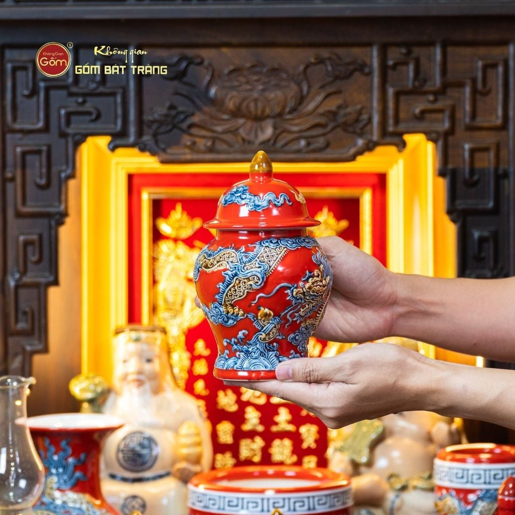 [Set Cao Cấp] Bộ Đồ Thờ Thần Tài Thổ Địa Men Đỏ (11 món)