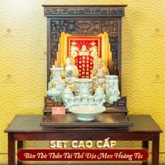 [Set Cao Cấp] Bộ Đồ Thờ Thần Tài Thổ Địa Men Hoàng Tộc Vẽ Vàng (11 món)