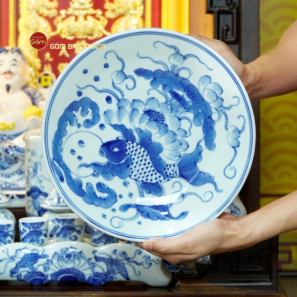 [Set Cao Cấp] Bộ Đồ Thờ Thần Tài Thổ Địa Men Lam (12 món)