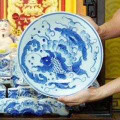 [Set Cao Cấp] Bộ Đồ Thờ Thần Tài Thổ Địa Men Lam (12 món)