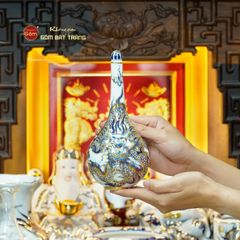 [Set Cao Cấp] Bộ Đồ Thờ Thần Tài Thổ Địa Men Lam Nổi Vẽ Vàng (11 món)