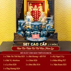 [Set Cao Cấp] Bộ Đồ Thờ Thần Tài Thổ Địa Men Lục (11 món)