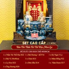 [Set Cao Cấp] Bộ Đồ Thờ Thần Tài Thổ Địa Men Lục (11 món)