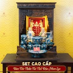 [Set Cao Cấp] Bộ Đồ Thờ Thần Tài Thổ Địa Men Lục (11 món)