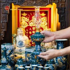 [Set Cao Cấp] Bộ Đồ Thờ Thần Tài Thổ Địa Men Lục (11 món)