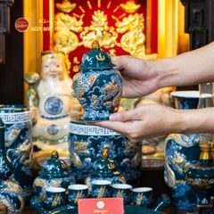 [Set Cao Cấp] Bộ Đồ Thờ Thần Tài Thổ Địa Men Lục (11 món)