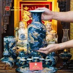 [Set Cao Cấp] Bộ Đồ Thờ Thần Tài Thổ Địa Men Lục (11 món)