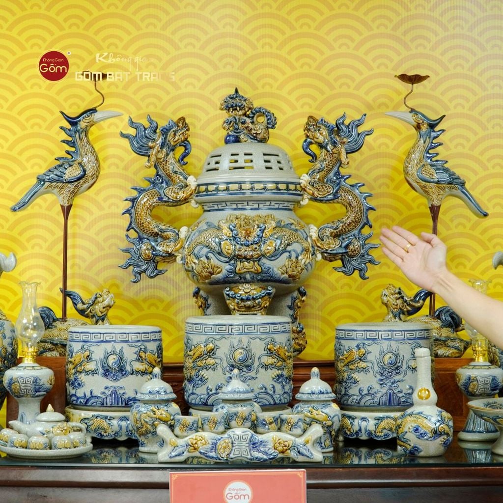 [Set Cao Cấp] Bộ Đồ Thờ Gia Tiên Men Rạn (17 món)