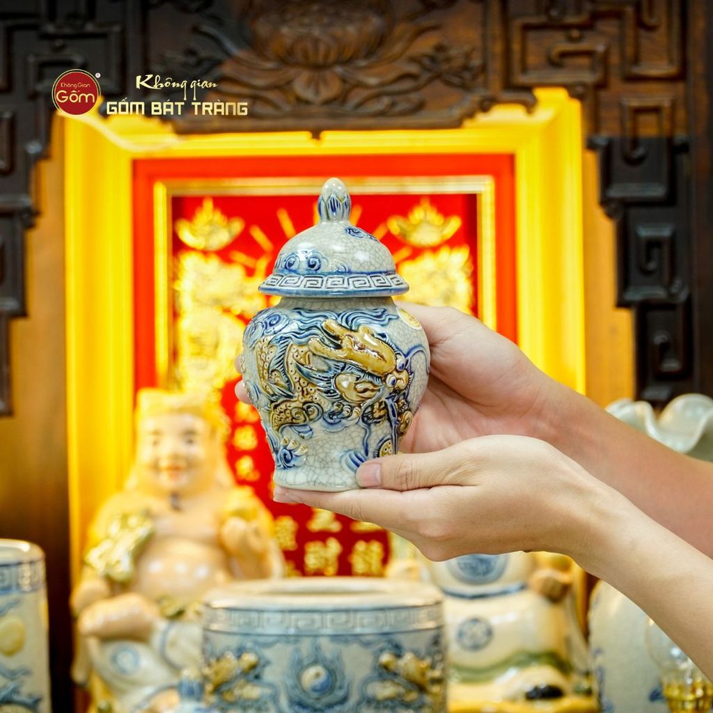 [Set Cao Cấp] Bộ Đồ Thờ Thần Tài Thổ Địa Men Rạn (11 món)