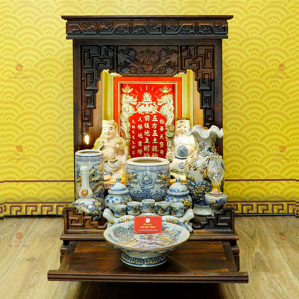 [Set Cao Cấp] Bộ Đồ Thờ Thần Tài Thổ Địa Men Rạn (11 món)