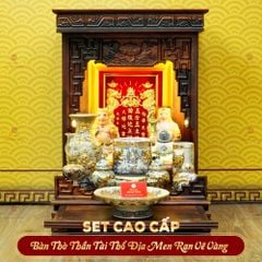 [Set Cao Cấp] Bộ Đồ Thờ Thần Tài Thổ Địa Men Rạn Vẽ Vàng (11 món)