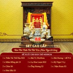[Set Cao Cấp] Bộ Đồ Thờ Thần Tài Thổ Địa Men Rạn Vẽ Vàng (11 món)