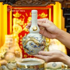 [Set Cao Cấp] Bộ Đồ Thờ Thần Tài Thổ Địa Men Rạn Vẽ Vàng (11 món)