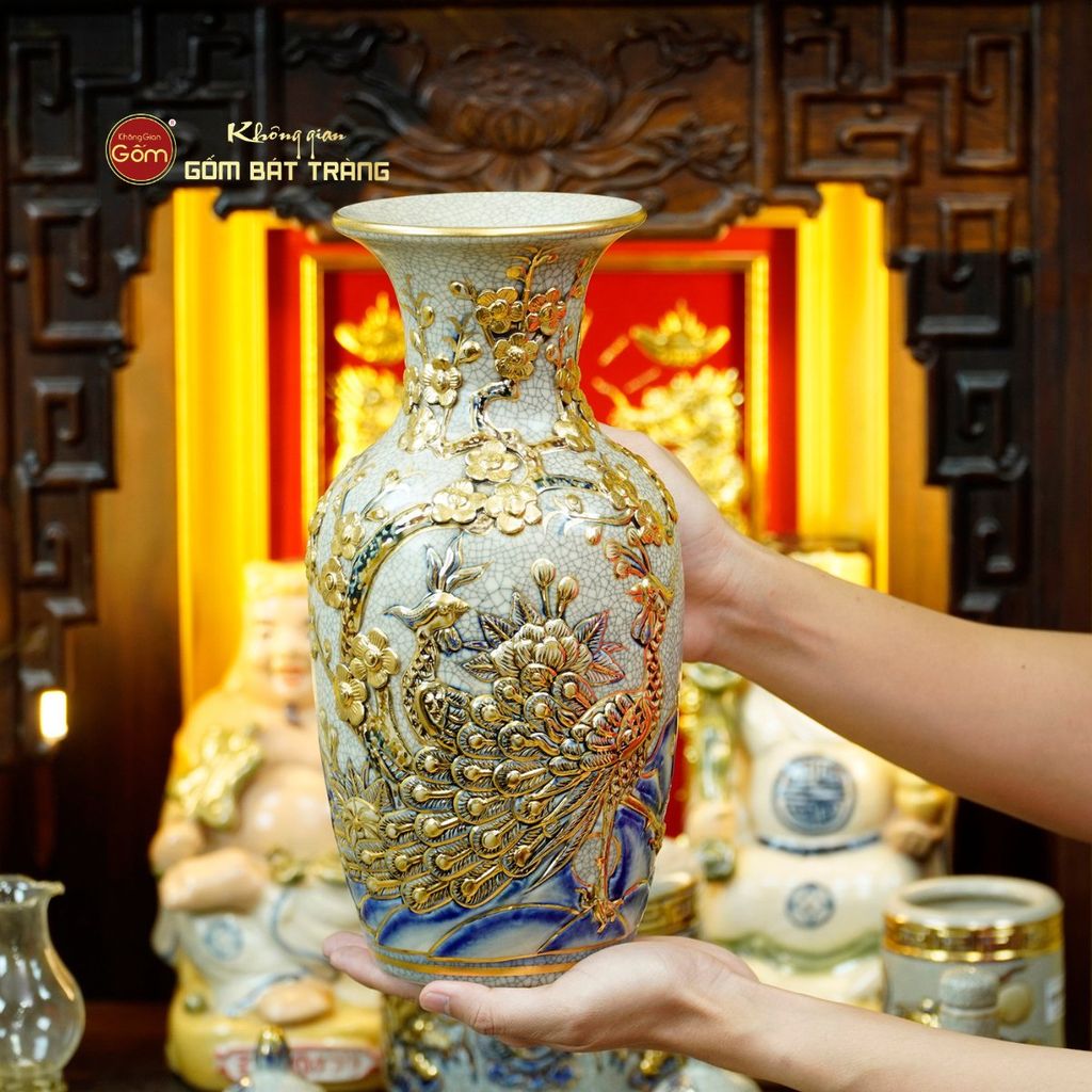 [Set Cao Cấp] Bộ Đồ Thờ Thần Tài Thổ Địa Men Rạn Vẽ Vàng (11 món)