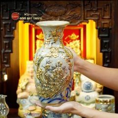 [Set Cao Cấp] Bộ Đồ Thờ Thần Tài Thổ Địa Men Rạn Vẽ Vàng (11 món)