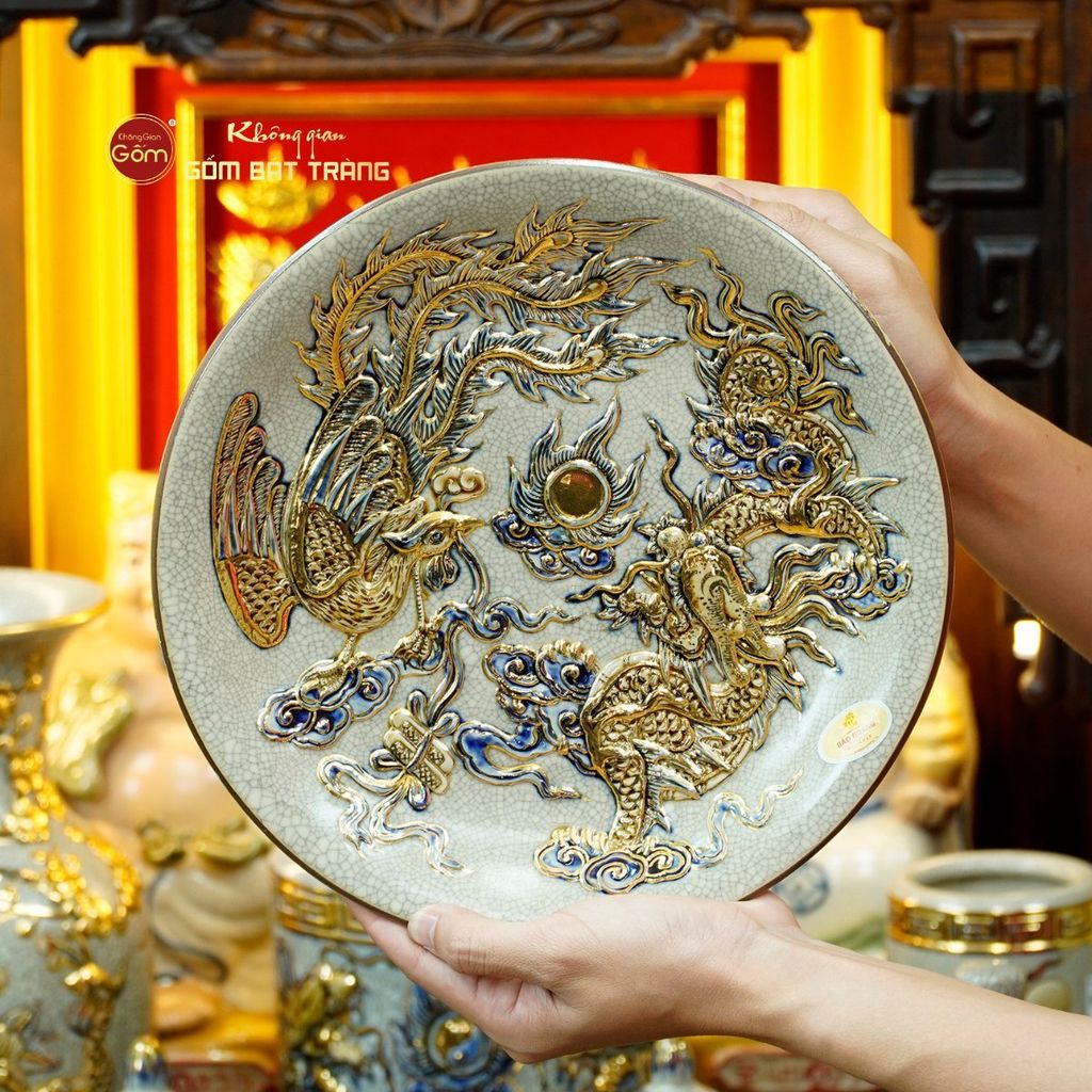 [Set Cao Cấp] Bộ Đồ Thờ Thần Tài Thổ Địa Men Rạn Vẽ Vàng (11 món)