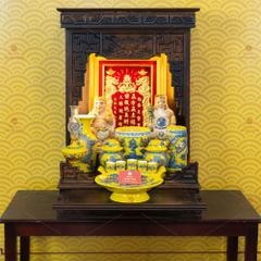 [Set Cao Cấp] Bộ Đồ Thờ Thần Tài Thổ Địa Men Vàng (11 món)