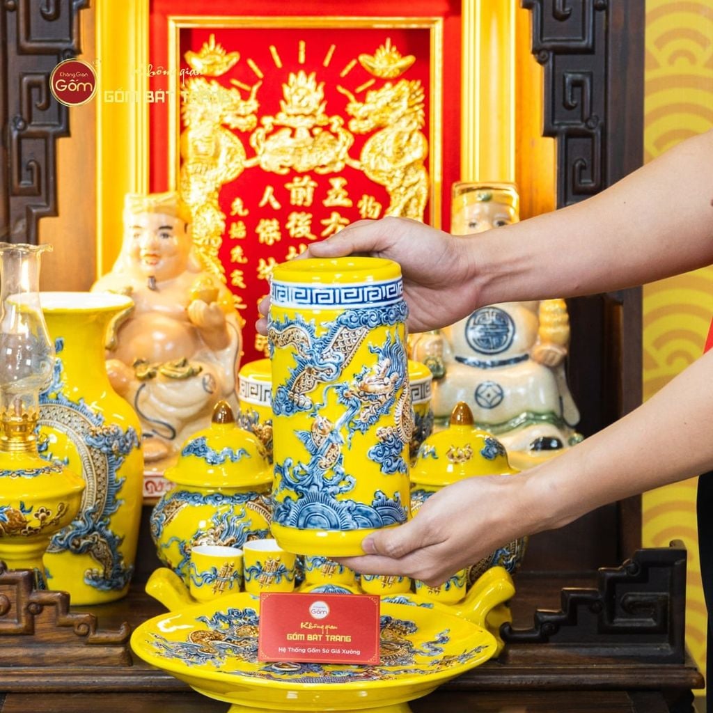 [Set Cao Cấp] Bộ Đồ Thờ Thần Tài Thổ Địa Men Vàng (11 món)