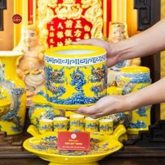 [Set Cao Cấp] Bộ Đồ Thờ Thần Tài Thổ Địa Men Vàng (11 món)