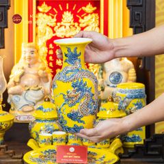 [Set Cao Cấp] Bộ Đồ Thờ Thần Tài Thổ Địa Men Vàng (11 món)