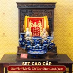 [Set Cao Cấp] Bộ Đồ Thờ Thần Tài Thổ Địa Men Xanh Coban (11 món)